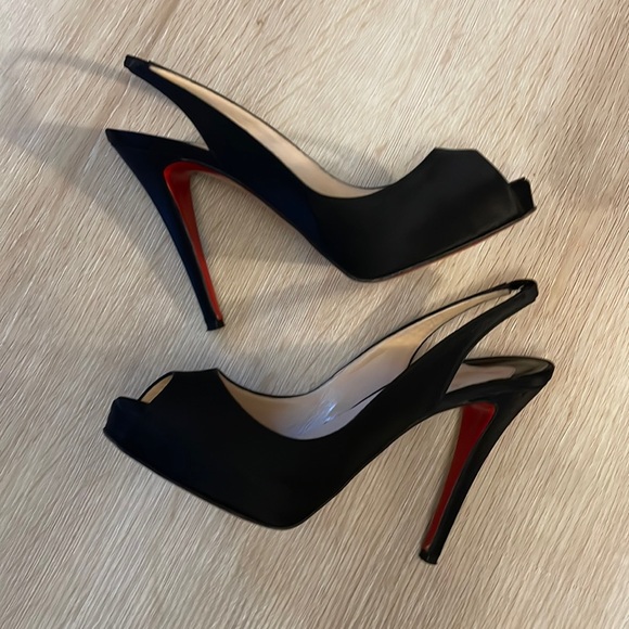 Louboutin No Prive 120MM Black Crepe Satin - 38.5 - Picture 8 of 10